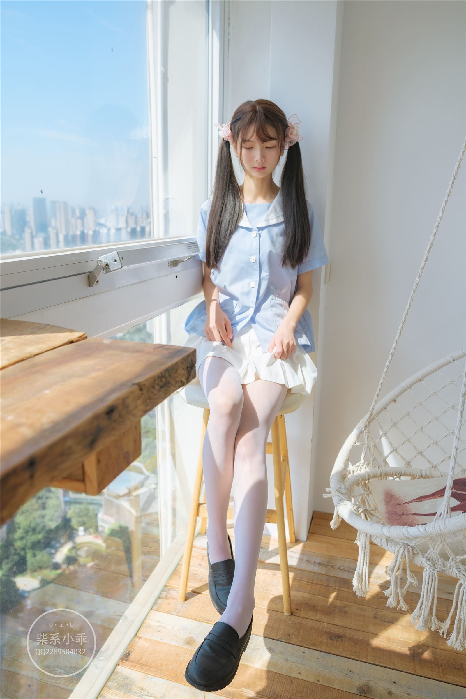 Childish picture book - NO.01 Clear Sky 01 White silk double ponytail JK(7)